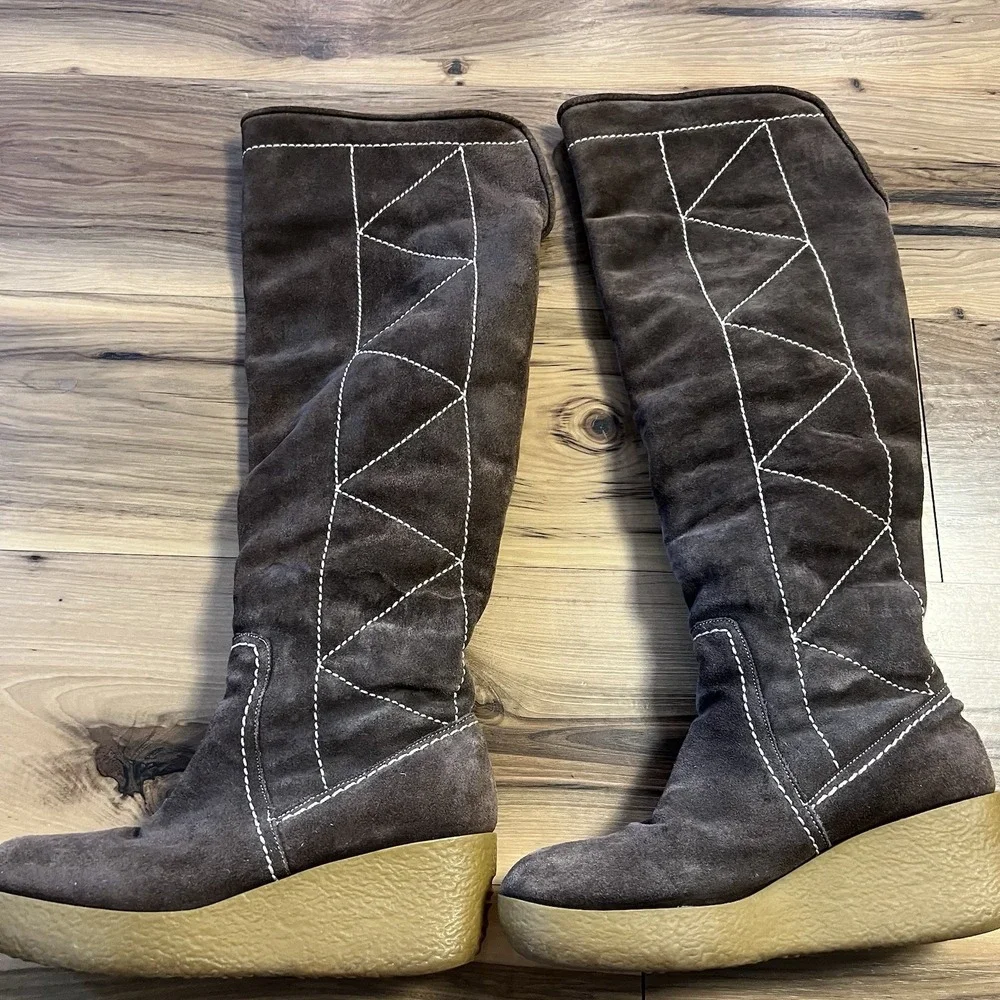 Michael Kors brown Crosby Suede Sherpa Lined Knee High Wedge Boots‎ Womens Sz 10